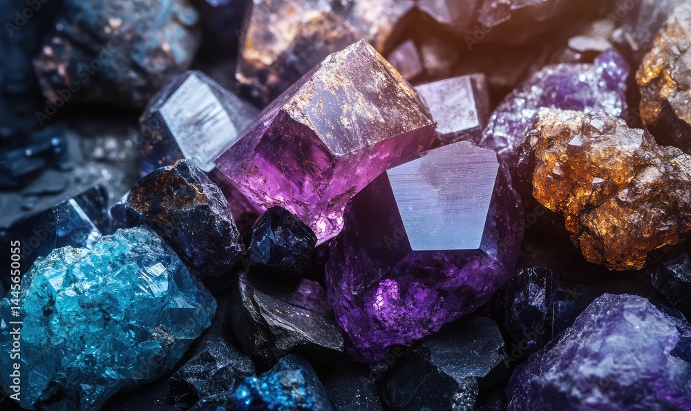 Shiny Minerals Representing Rare Earth Elements Deal. AI generated illustration. Shiny Minerals Representing Rare Earth Elements Deal. AI generated illustration.