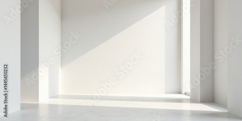 Sunlit Minimalist Interior Room Design Empty White Walls and Floor with Natural Light Streaming Through Tall Windows