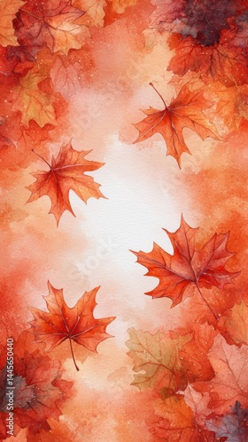 Vibrant autumn maple leaves falling and floating in warm orange red colors with soft blurred background perfect for seasonal nature themes