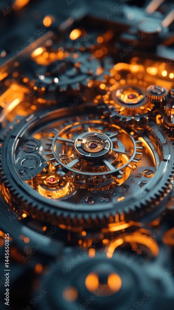 Closeup view of the intricate mechanical gears cogs and clockwork of a luxury vintage or antique timepiece showcasing the precision engineering and craftsmanship behind fine watchmaking Closeup view of the intricate mechanical gears cogs and clockwork of a luxury vintage or antique timepiece showcasing the precision engineering and craftsmanship behind fine watchmaking