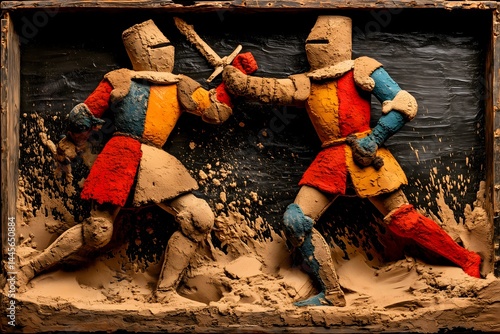 Medieval Knight Duel No.06 — Textured Impasto Oil Painting with Bold Warm Palette