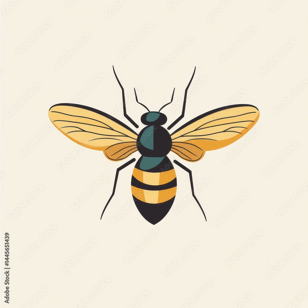 Realistic bee with yellow and black stripes and open wings, detailed vector on white. Realistic bee with yellow and black stripes and open wings, detailed vector on white.