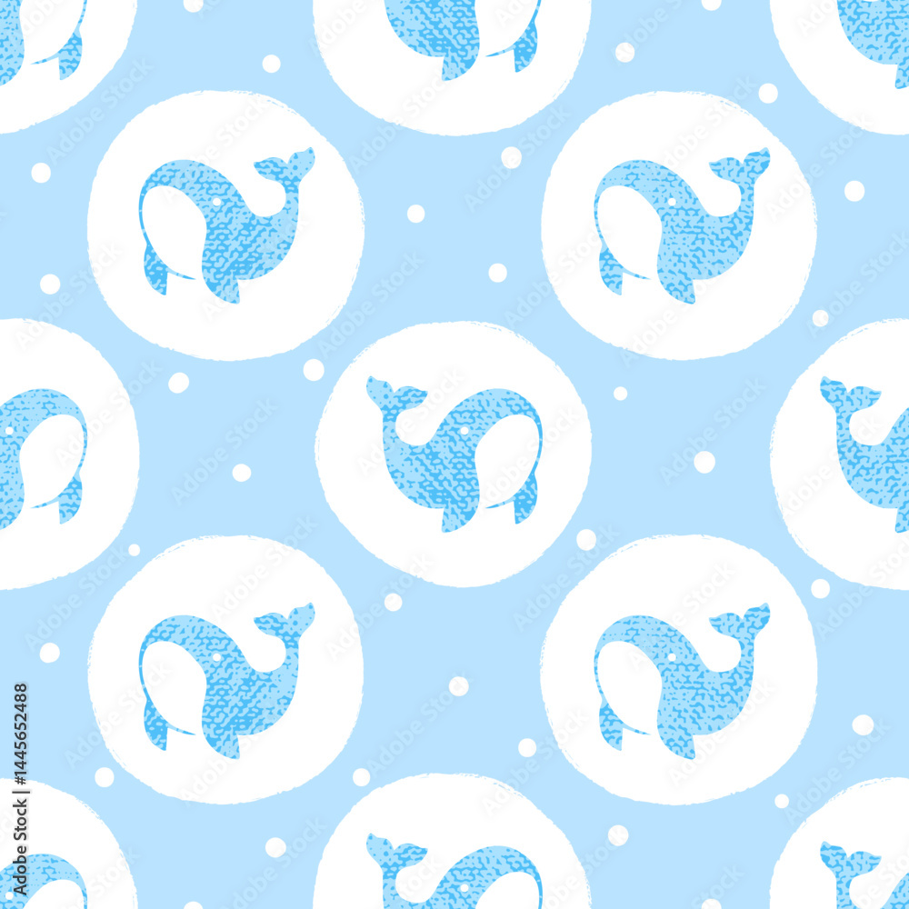 Cute blue whale pattern. Seamless polka dot background Cute blue whale pattern. Seamless polka dot background