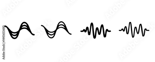 Sound wave set. Sound waves, Equalizer, Audio waves, Radio signal, Music. Recording. Vector illustration