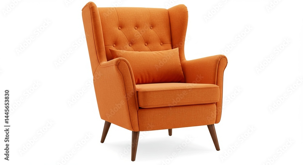 Fototapeta premium Stylish Orange Wingback Armchair on White Background Modern Furniture Interior Design