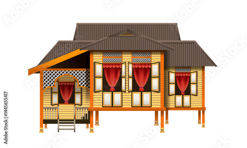 Vector of a traditional Malay house in Malaysia, also known as rumah kampung. With various types and colors options.