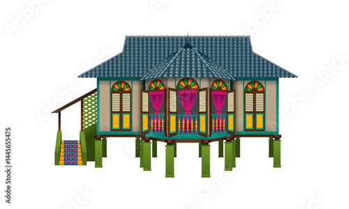 Vector of a traditional Malay house in Malaysia, also known as rumah kampung. With various types and colors options.