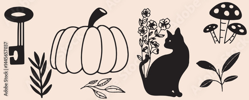 Hand-drawn vintage mystical and magic symbols illustration