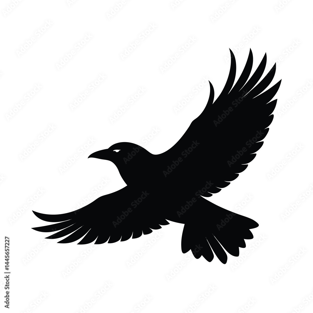 Obraz premium Flying Crow Silhouette Vector Graceful Flight Design