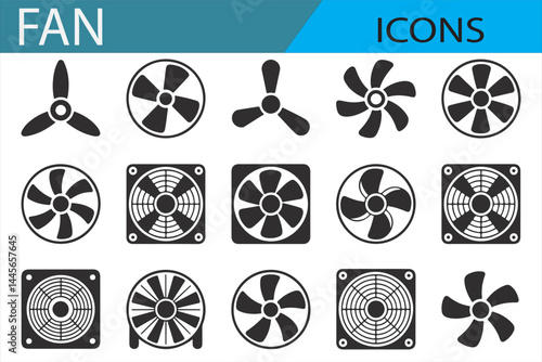 Icon Set of Fans for Air Conditioning and Ventilation Systems