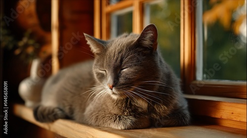 Wallpaper Mural Serene slumber gray feline window perch Torontodigital.ca