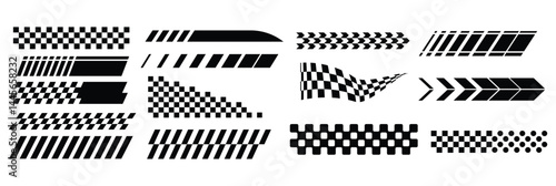 Racing stripe vector set, racing flags, speed line, race element sport, automotive