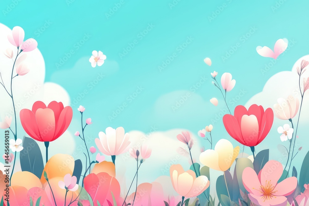 Minimalist Spring Sale Banner Template with Fresh Floral Elements and Pastel Background. AI generated illustration. Minimalist Spring Sale Banner Template with Fresh Floral Elements and Pastel Background. AI generated illustration.