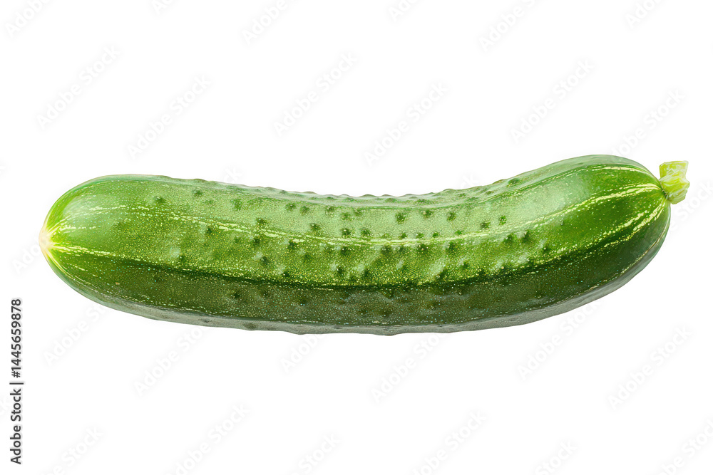 Fresh cucumber on a clean white background, showcasing its smooth skin and vibrant green color.