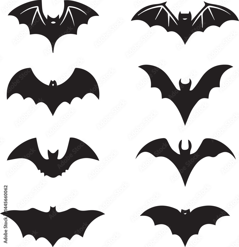 Naklejka premium halloween vector set, halloween bat silhouette vector set icon, halloween bat vector illustration
