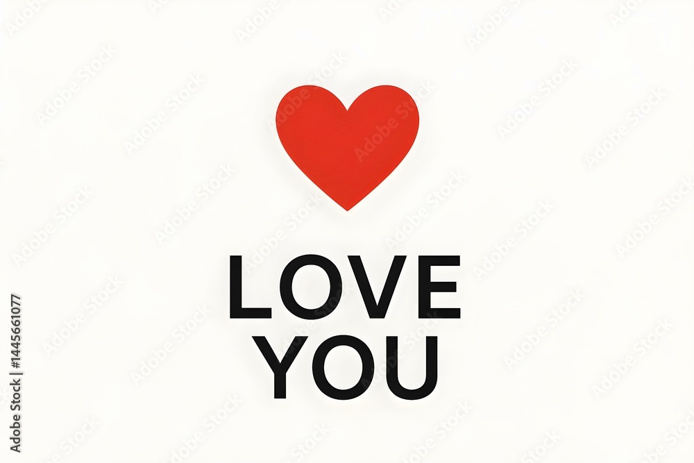 A red heart above the phrase LOVE YOU in bold black letters on a light background. Concept Valentine's Day Design, Heart Symbolism, Romantic Text, Eye-Catching Graphics, Love Expression