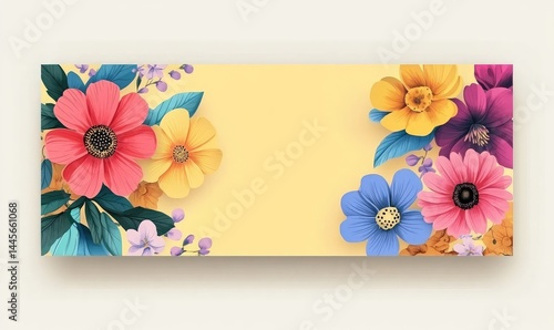 Spring Sale Horizontal Banner with Colorful Flowers Background for Discount Promotions and Invitations. AI generated illustration.