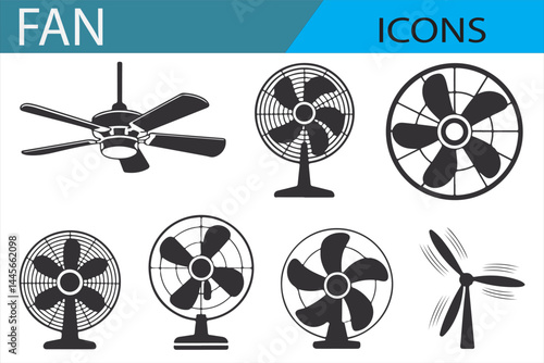 Set of Fan and Air Circulation Icons for Home Appliances