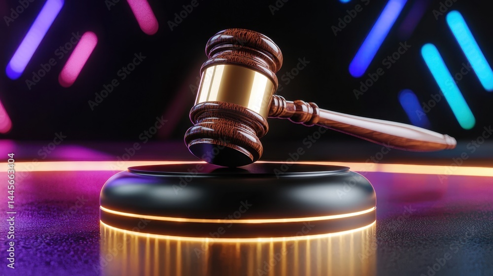 Virtual gavel in front of digital background, legal and ethical tech conundrum