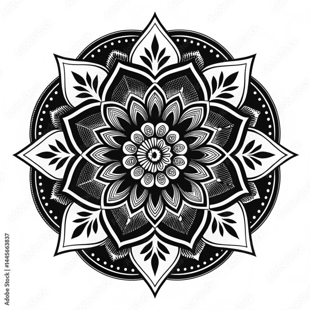 Black Mandala Silhouette Design on White Background – Intricate Geometric Floral Pattern for Tattoo, Decoration, and Spiritual Art Black Mandala Silhouette Design on White Background – Intricate Geometric Floral Pattern for Tattoo, Decoration, and Spiritual Art