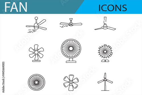 Fan Icon Set: Ceiling, Exhaust, and Electric Fan Symbols