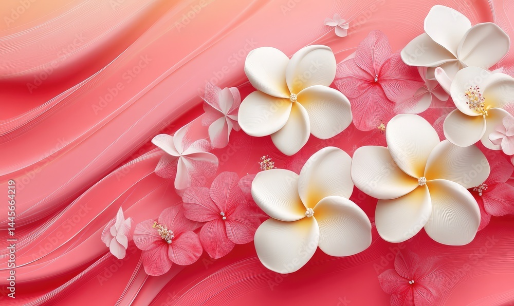 Obraz premium Tropical Floral Banner on Pink Background for Website Header. AI generated illustration.