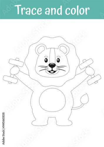 Drawing, tracing, coloring page. Printable trace and color worksheet. Educational game, early handwriting tracing activities for toddlers, kindergarten, preschool. Drawing, painting for kids.