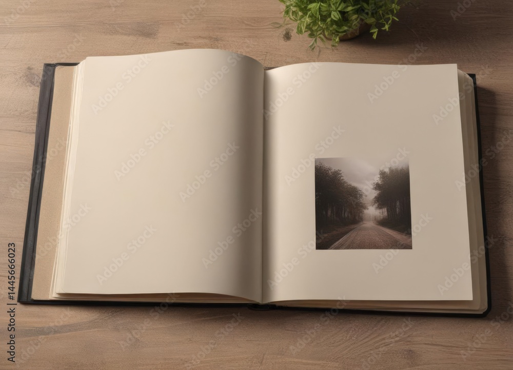 Fototapeta premium Empty photo album leaves elegantly displayed, ready for personalized designs and layouts , texture, artwork, element