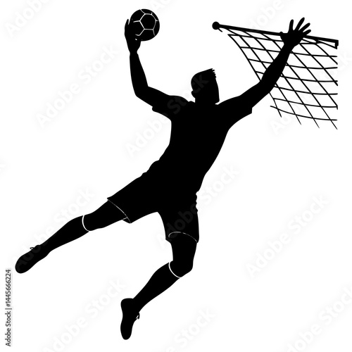 Silhouette vector illustration of a goalkeeper playing soccer