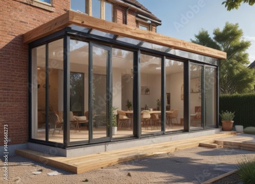 Wallpaper Mural Modern home extension framing, new windows installed,  structure, design Torontodigital.ca