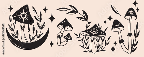 Hand-drawn vintage mystical and magic symbols illustration