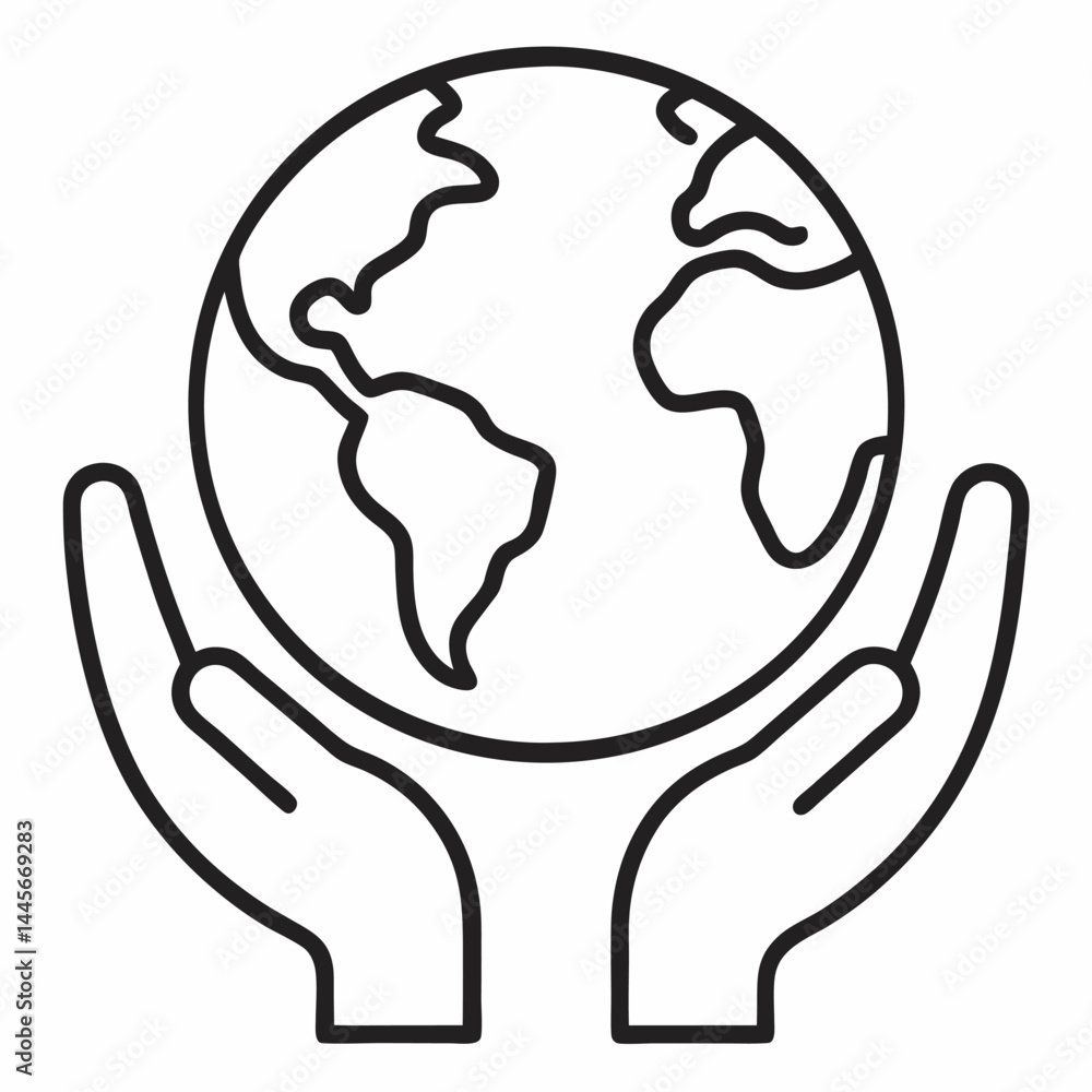 earth in hands outline icon on white background earth in hands outline icon on white background