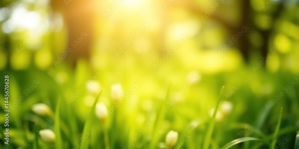 Serene Meadow Sunlit Grass and Delicate White Blossoms in a Peaceful Landscape Serene Meadow Sunlit Grass and Delicate White Blossoms in a Peaceful Landscape