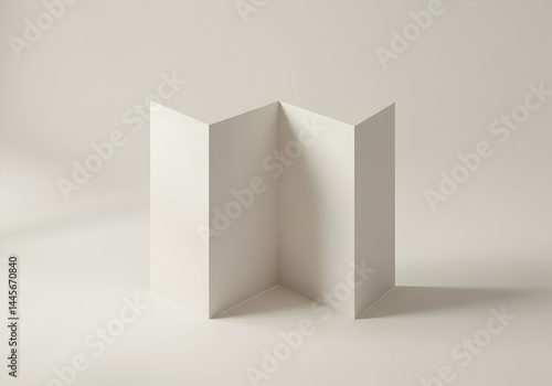 Blank white trifold brochure mockup on light background for design presentation branding identity 3d rendering