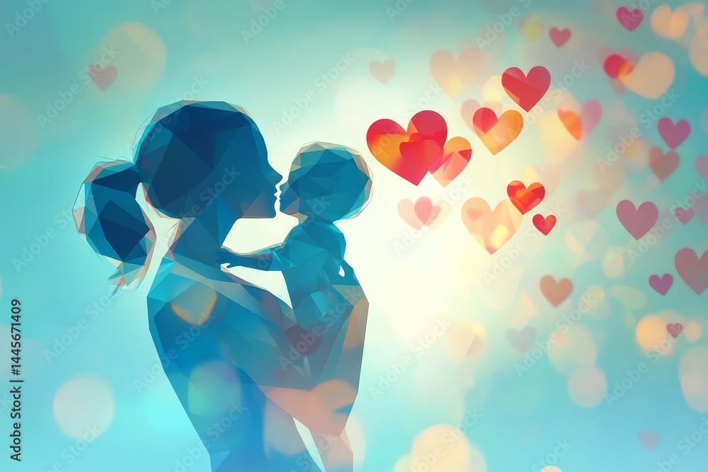 Loving mother and child silhouette in geometric style. Loving mother and child silhouette in geometric style.