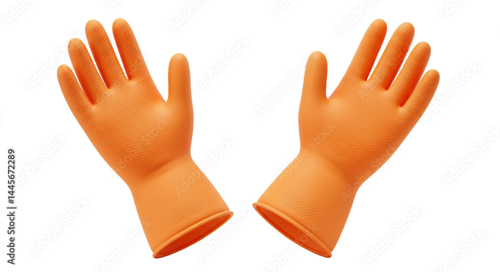 Obraz premium Pair of clean orange rubber gloves