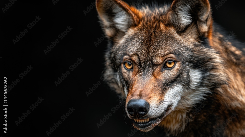 Fototapeta premium A Close Up Portrait Of A Beautiful Brown Wolf