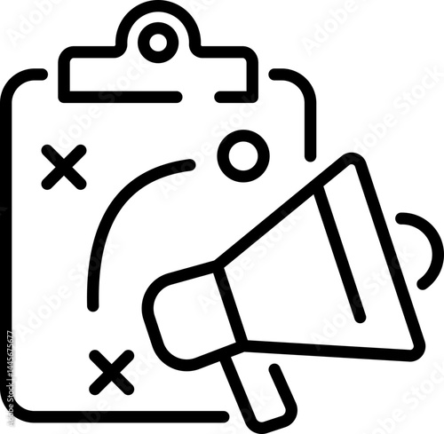 Strategy plan icon with megaphone symbolizing communication - Editable Stroke SVG, fully scalable.