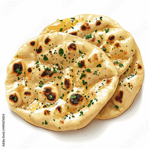 Indian naan bread with garlic and butter vector illustration isolated on a white background