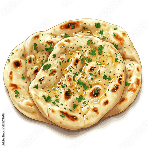 Indian naan bread with garlic and butter vector illustration isolated on a white background
