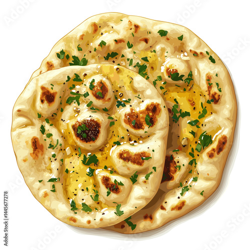Indian naan bread with garlic and butter vector illustration isolated on a white background