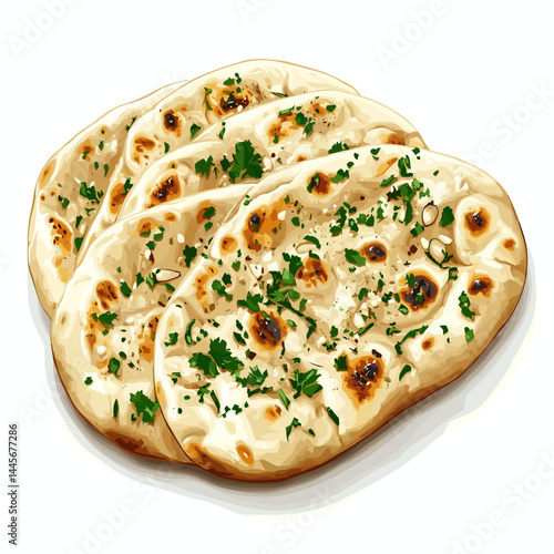 Indian naan bread with garlic and butter vector illustration isolated on a white background