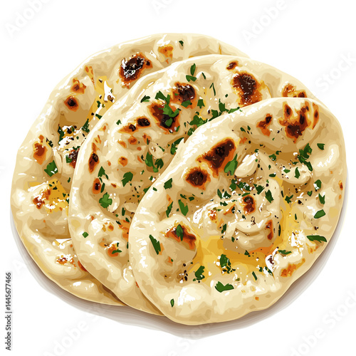 Indian naan bread with garlic and butter vector illustration isolated on a white background