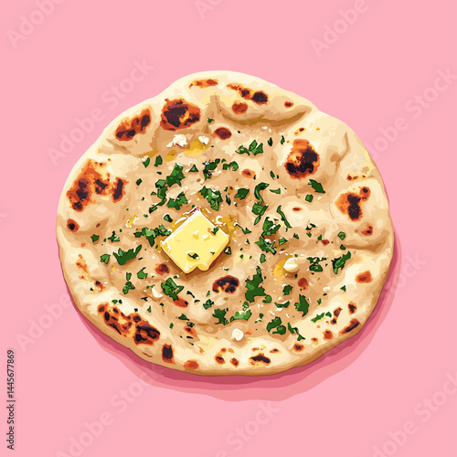 Indian naan bread with garlic and butter vector illustration isolated on a white background