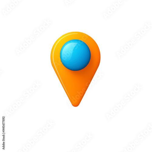 3D illustration of colorful map pin icon with blue sphere in center and orange outer shape, symbolizing location or navigation Free Download 3D illustration of colorful map pin icon with blue sphere in center and orange outer shape, symbolizing location or navigation - GFXLoad