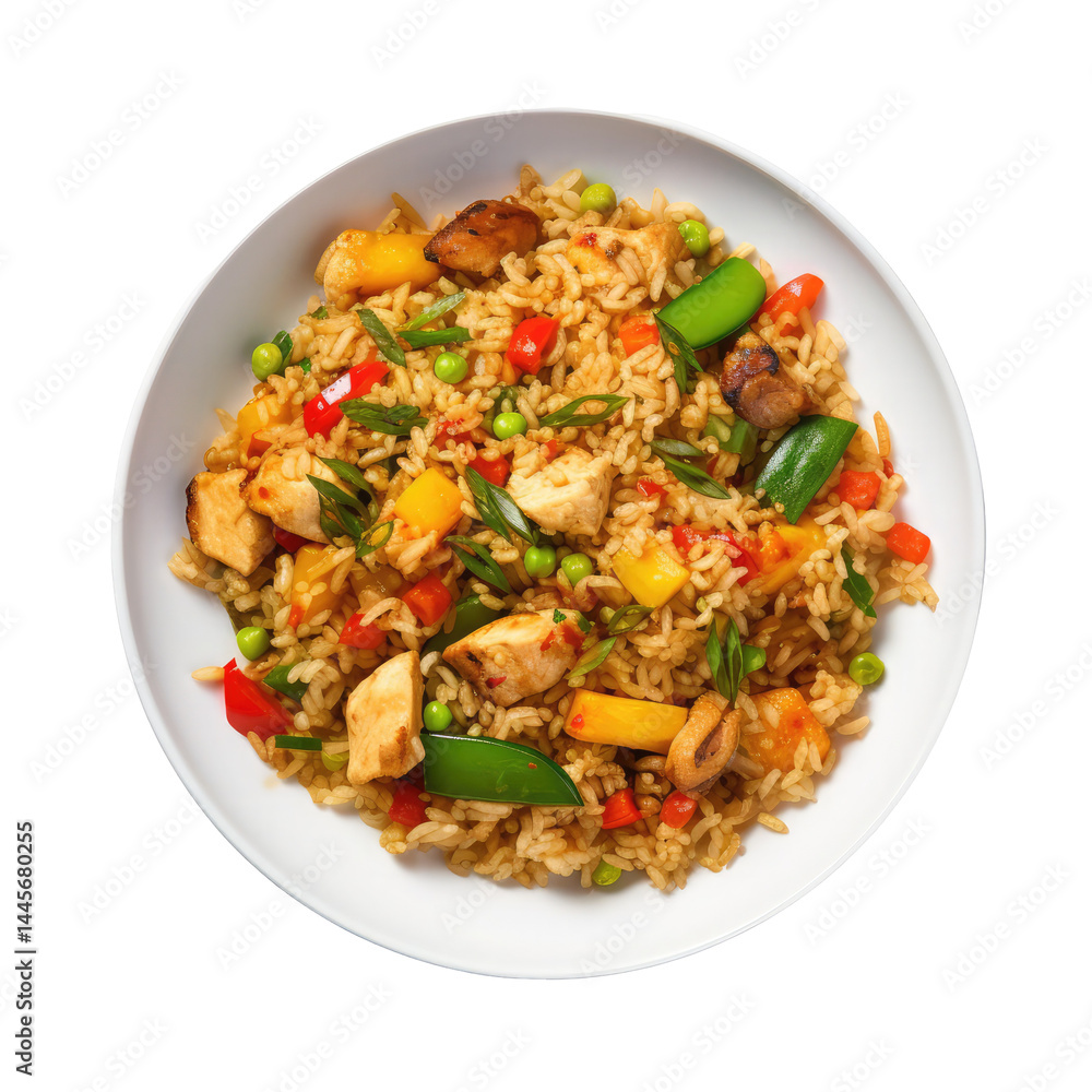 Isolated PNG of Chicken Fried Rice with a Spoon Beside Isolated PNG of Chicken Fried Rice with a Spoon Beside
