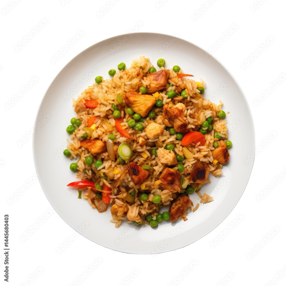 Isolated PNG of Chicken Fried Rice with a Spoon Beside Isolated PNG of Chicken Fried Rice with a Spoon Beside