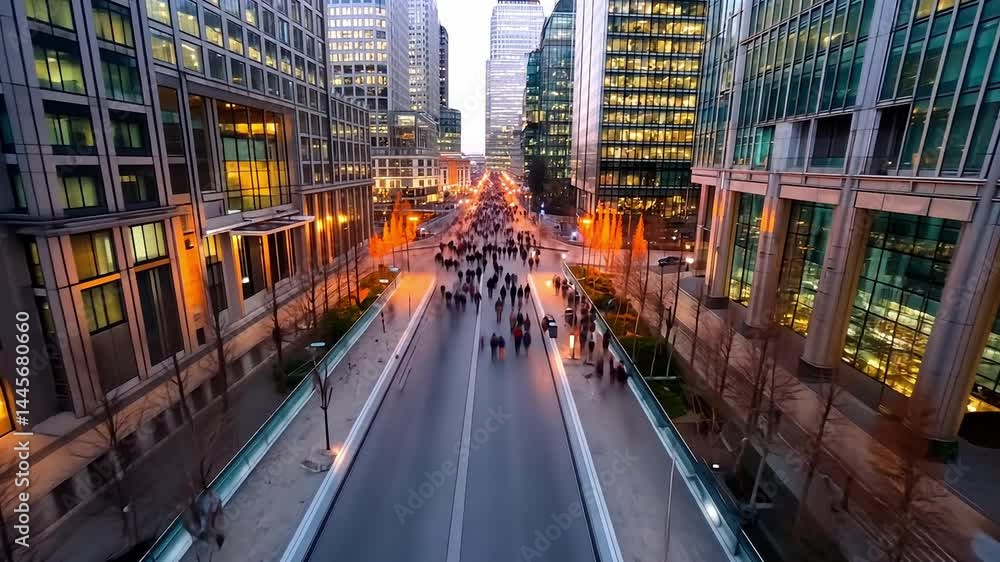 Urban Downtown Cityscape with Busy Pedestrians at Twilight Urban Downtown Cityscape with Busy Pedestrians at Twilight