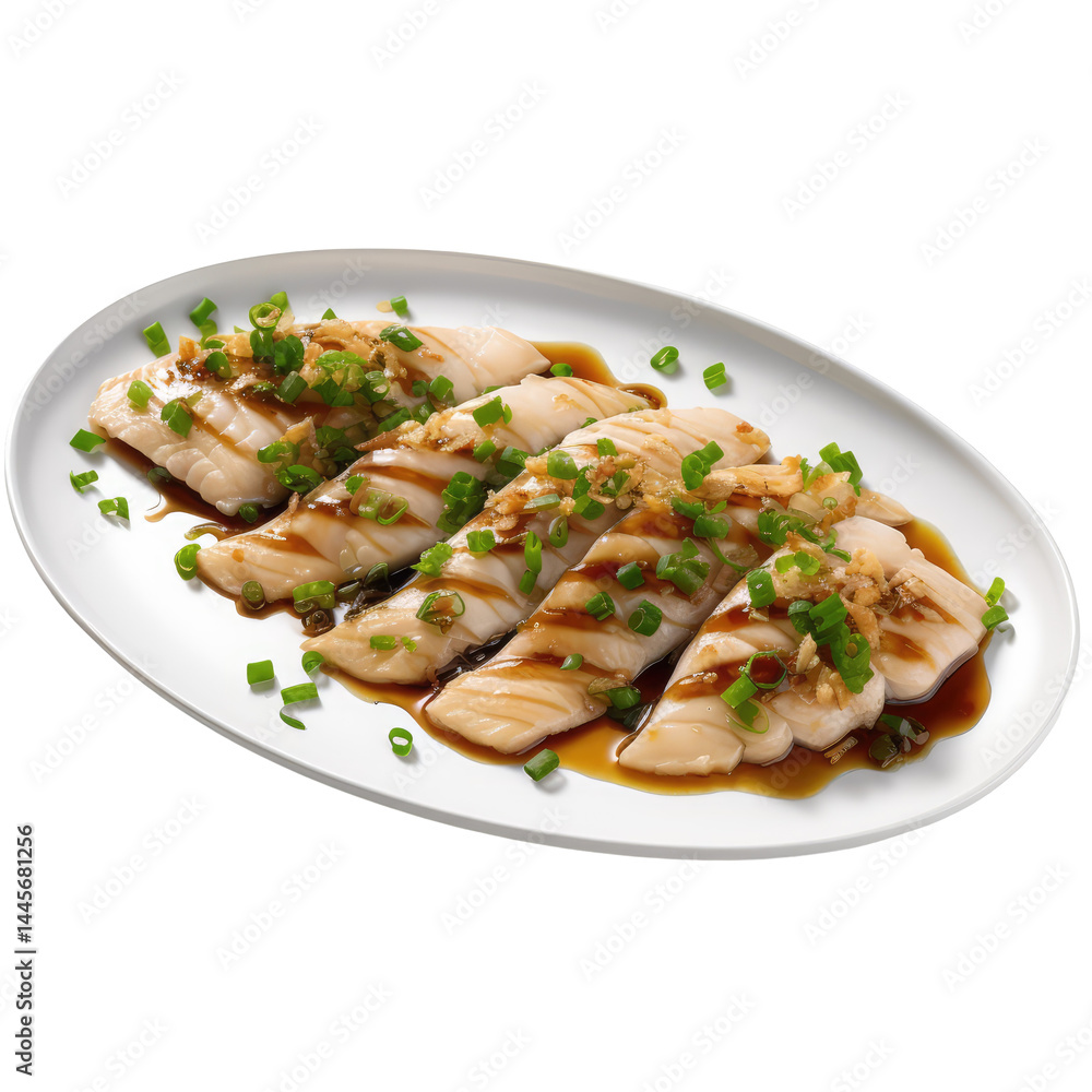 Steamed Fish Fillets Topped with a Mixture of Julienned Vegetables Steamed Fish Fillets Topped with a Mixture of Julienned Vegetables