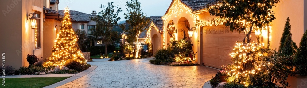 Obraz premium A Beautiful Decorated House Lit Up With Holiday Lights